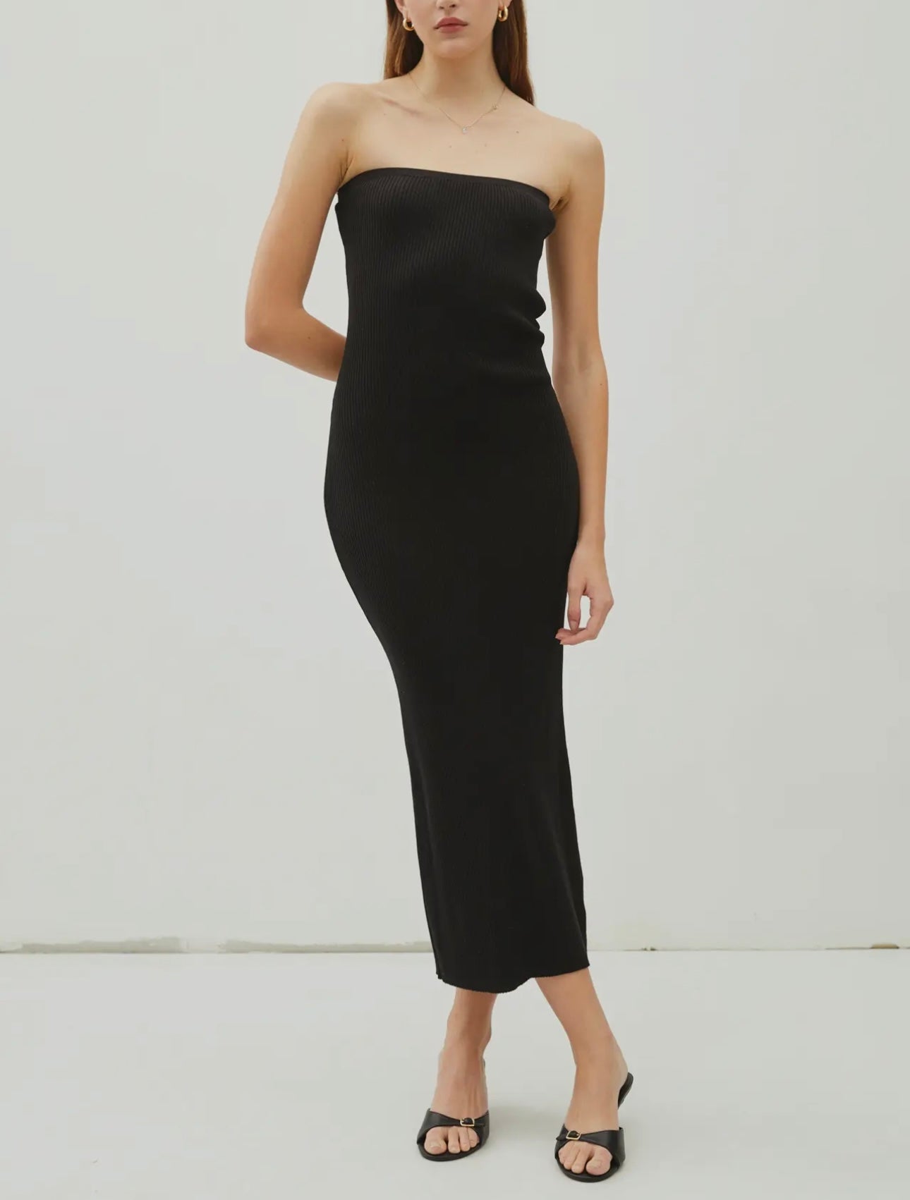 STRAPLESS RIBBED MAXI