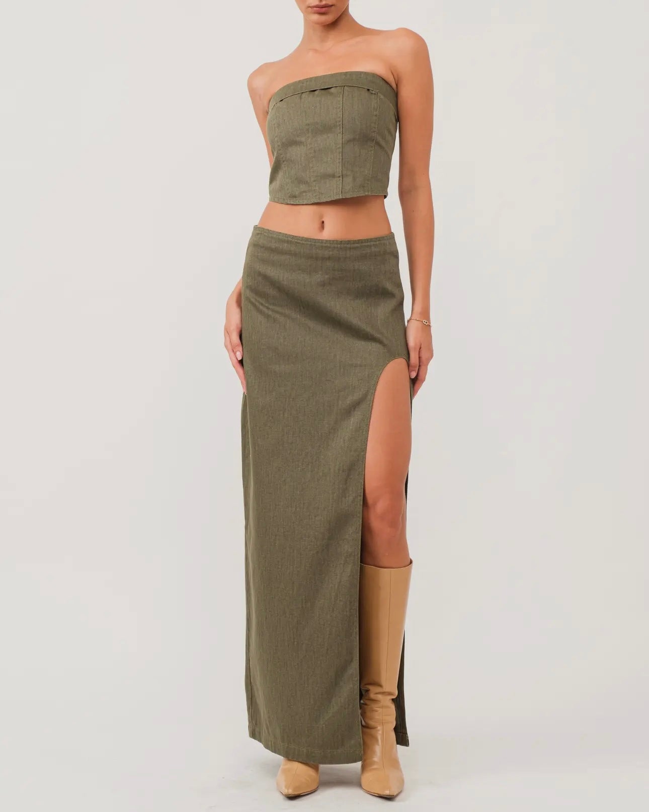 OPEN-LEG DENIM MAXI SKIRT