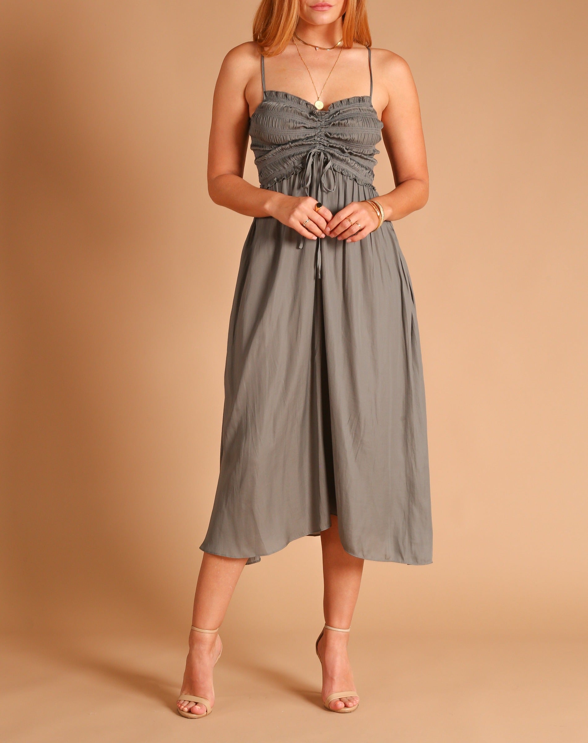 NATALIE SMOCKED MIDI DRESS