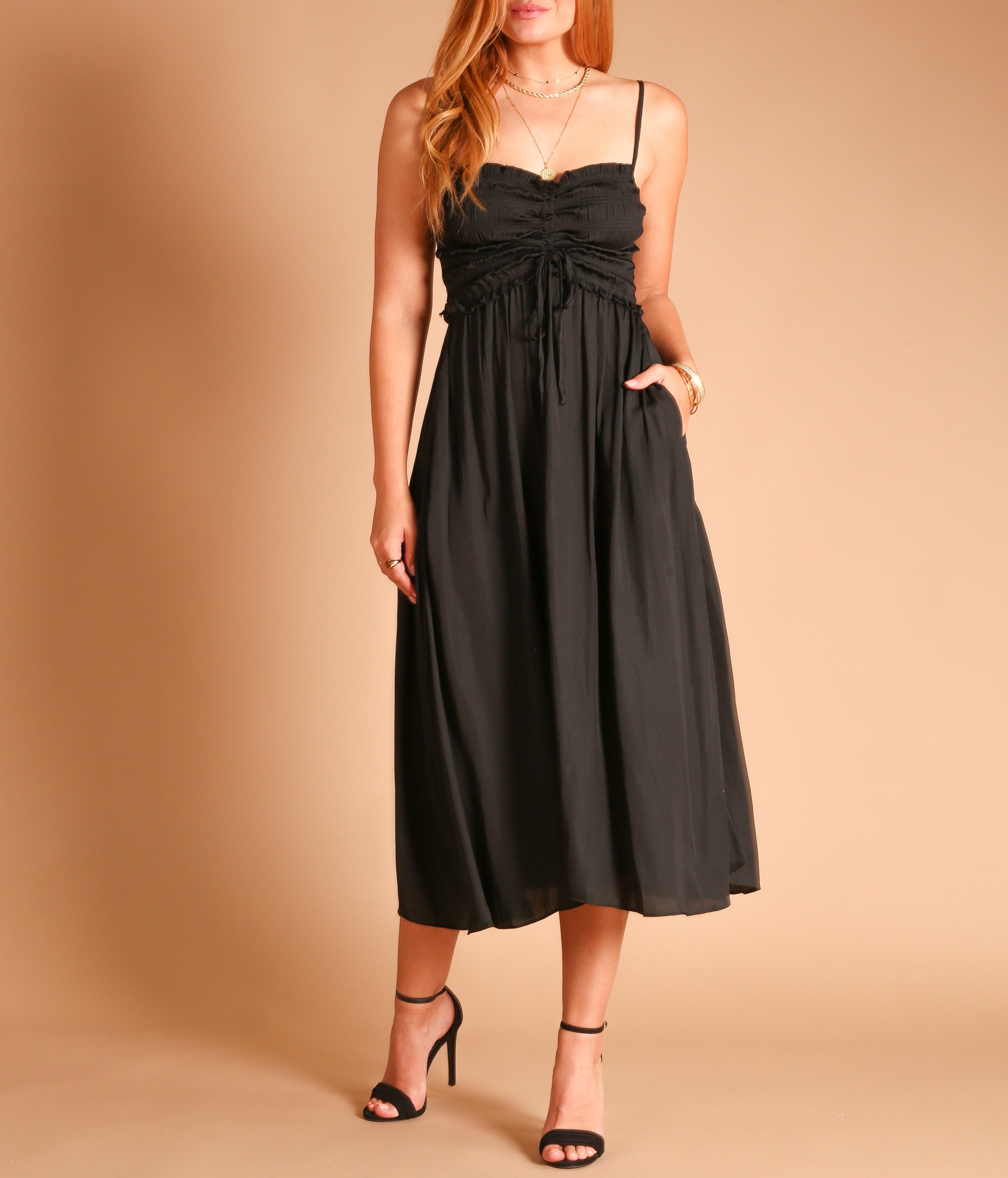 NATALIE SMOCKED MIDI DRESS